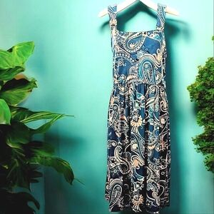 👗EUC Vintage Paisley Sleeveless Dress Green, Turquoise, Gold, Cream by Le Bos